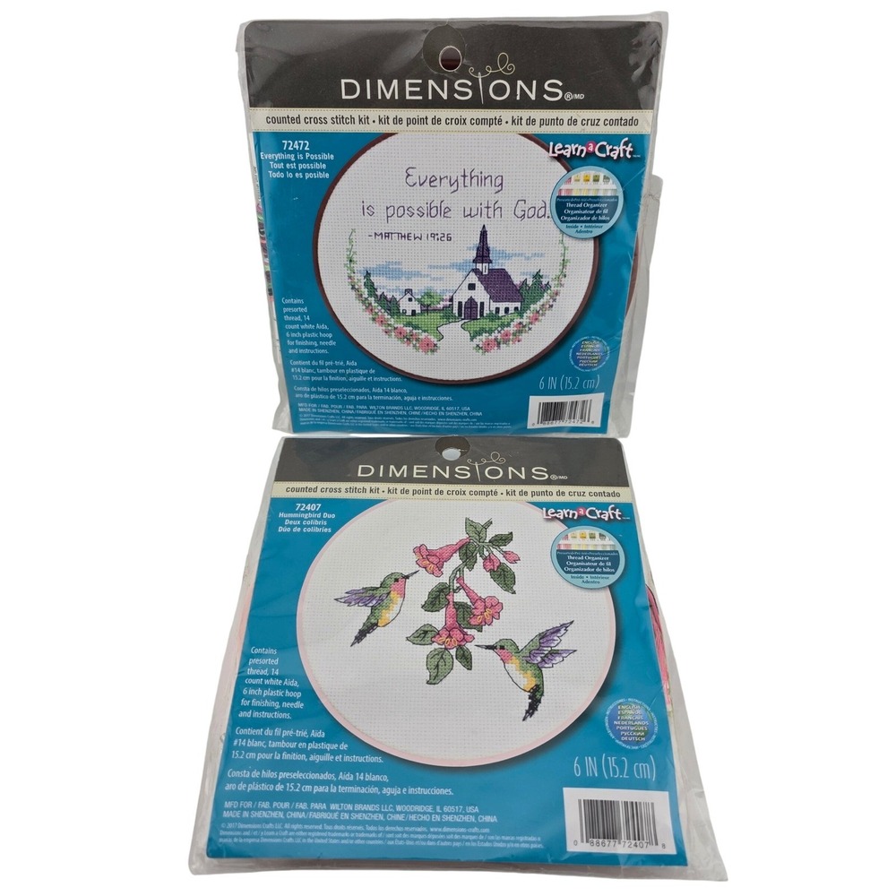 Dimensions Cross Stitch Kit Hummingbird & Bible Verse 2pk 6in NEW Cottagecore